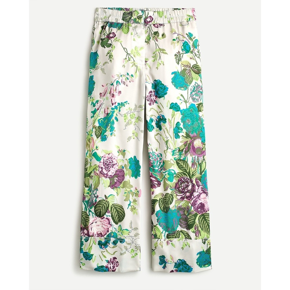 J.Crew Collection Floral Wide Leg Pants Womens 6 Cream Botanical Cottagecore